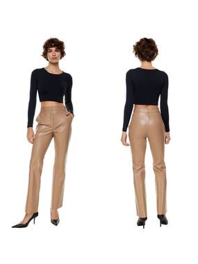Aritzia Babaton Camel Gold Faux Leather Vegan Publish Pant Sz 8 Hi Rise Party